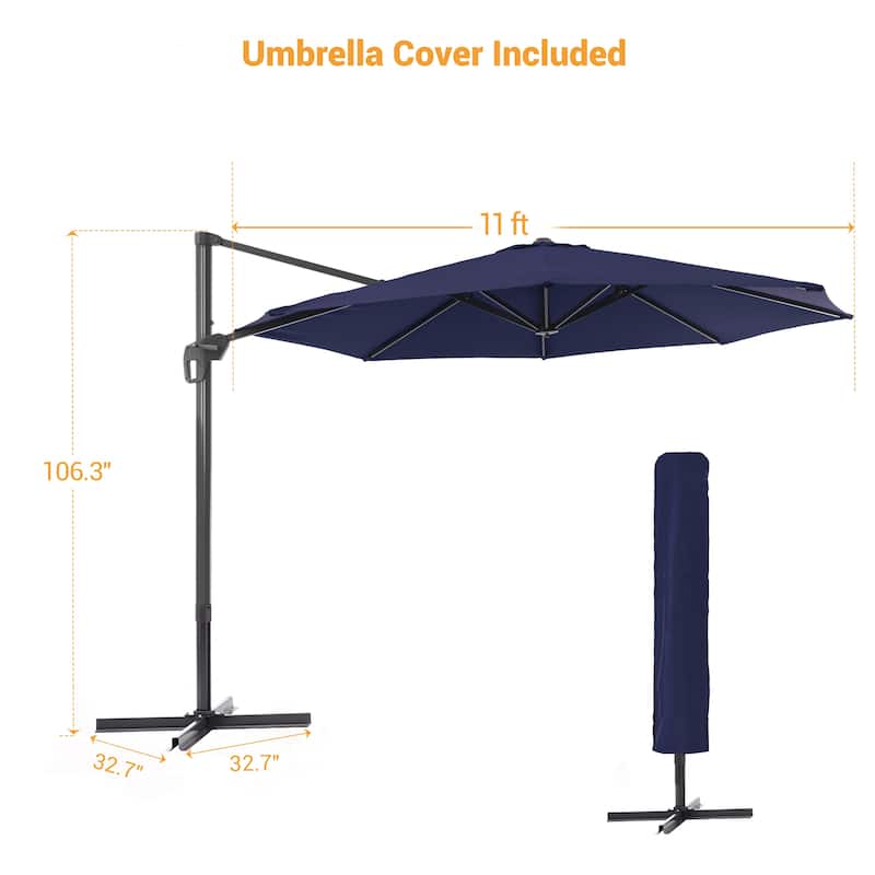 LIVOOSUN 11Ft Cantilever Patio Umbrella,Offset Hanging Umbrella