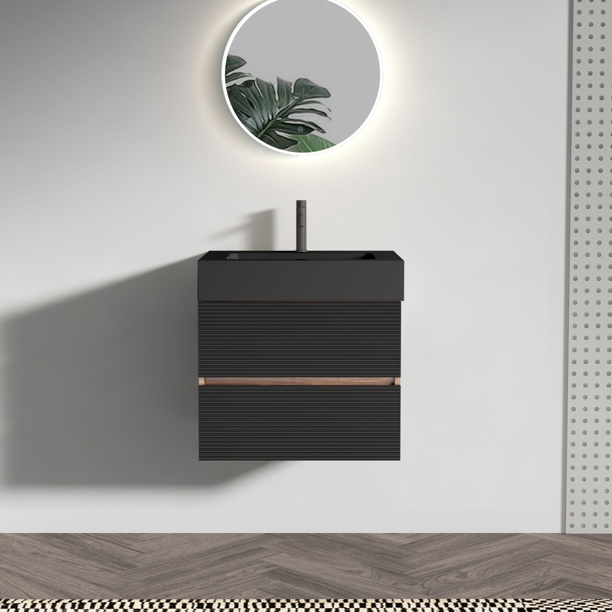 GDFStudio - Oliver Grace Mid-Century Floating Bathroom Vanity with Integrated Basin and Dual Storage Drawers