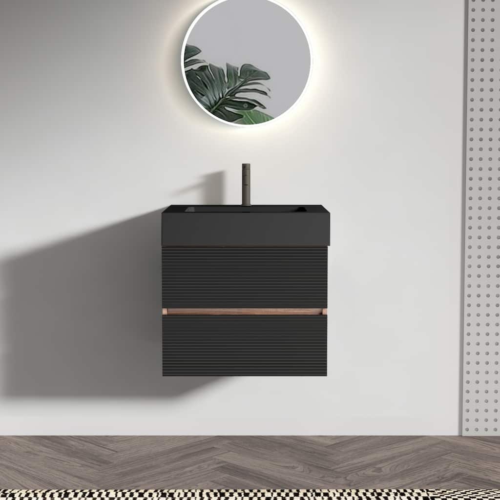 GDFStudio - Oliver Grace Mid-Century Floating Bathroom Vanity with Integrated Basin and Dual Storage Drawers