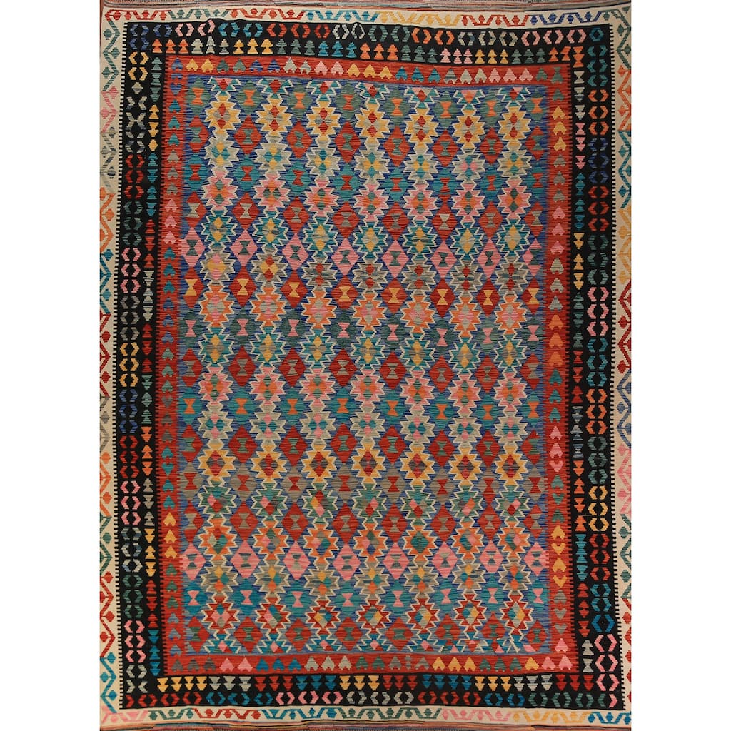 Kilim Oriental Area Rug Hand-Woven Wool Carpet - 9'10"x 13'0"