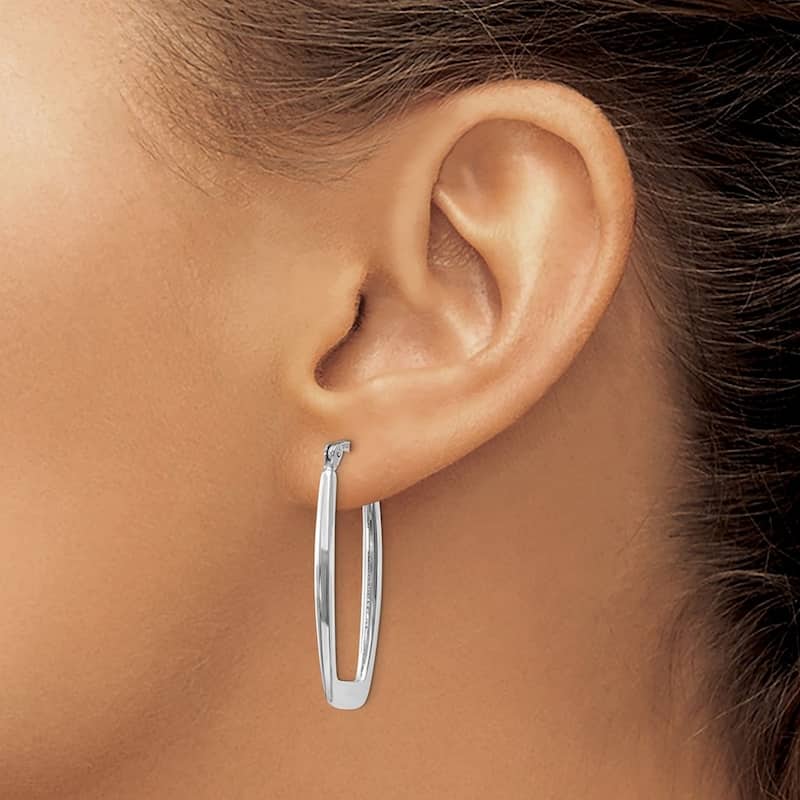 Curata 14k White Gold Polished 2.25x33mm Rectangle Hoop Earrings