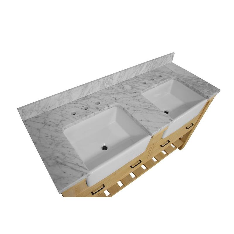 KitchenBathCollection Charlotte 60" Double Farmhouse Vanity with Carrara Marble Top