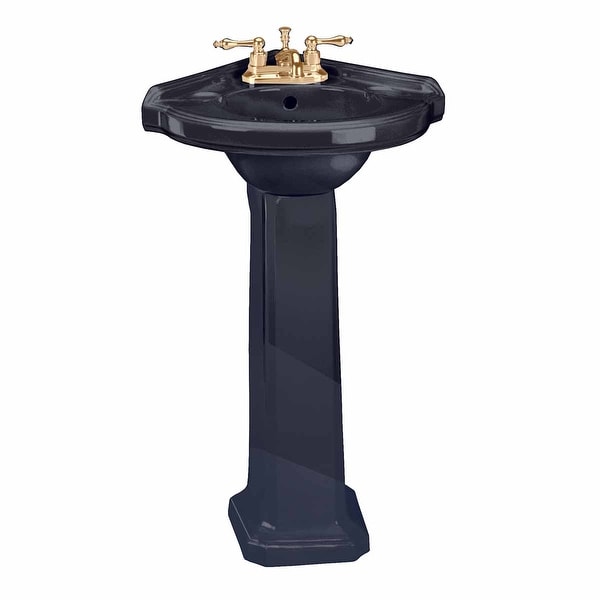 Black China Corner Pedestal Sink Portsmouth Centerset Faucet Holes with Overflow