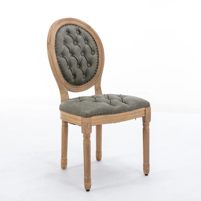 GDF Studio - French Traditional Wood PU Upholstered Dining Chairs with Tufted Back & Nailhead Trim, Set of 2