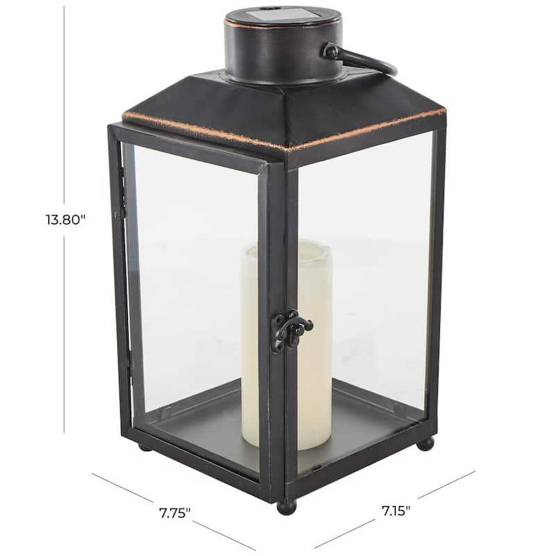 Metal Modern Indoor Outdoor Candle Lantern with Gold Accents - Black - Roche River Decor