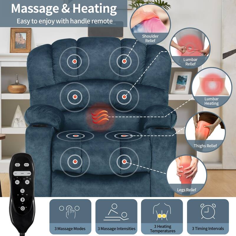 Power Lift Recliner Chair, Oversized Shell Backrest Reclining Chair with Massage & Heat for Elderly