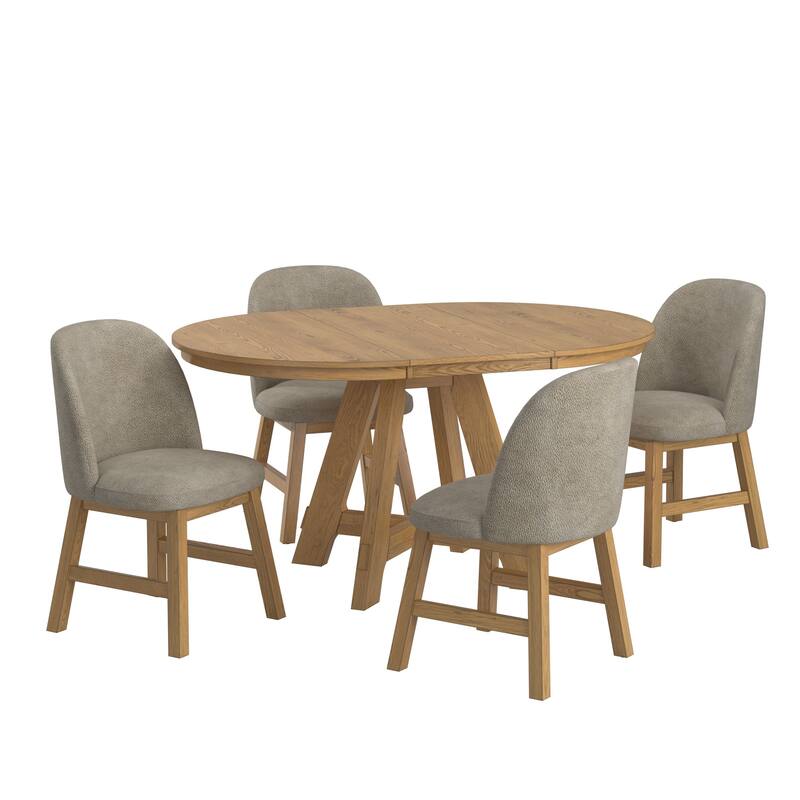 Harstad 42"-60" Wood Finish Extendable Round Dining Set with Curved Back Chairs by iNSPIRE Q Modern