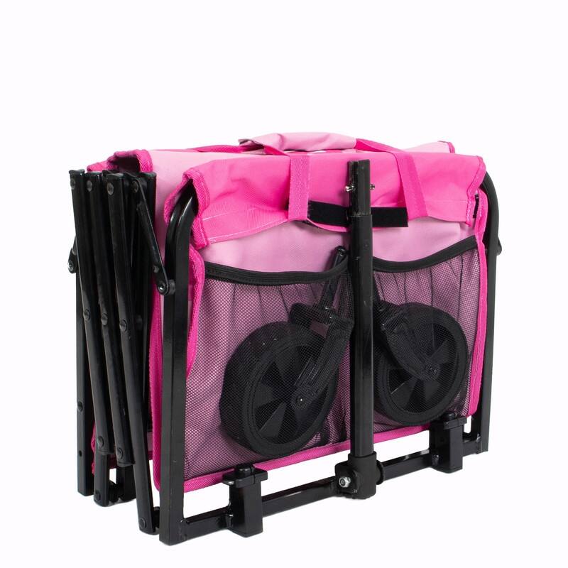 Collapsible Utility Wagon with Wheels, Lightweight Folding Cart with Cup Holders