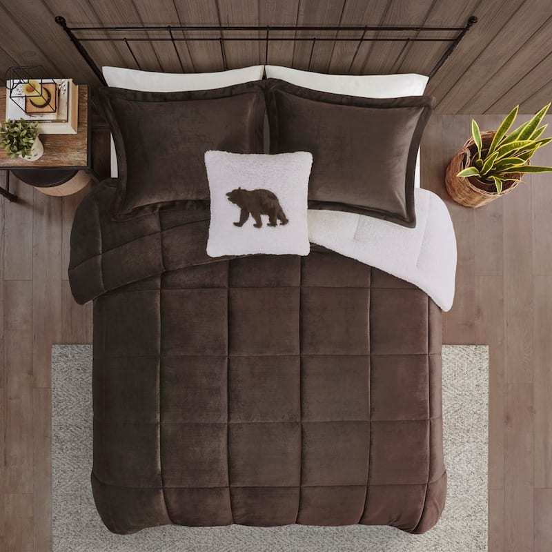 GDF Studio - Alton Plush to Sherpa Down Alternative Comforter Set - Brown & Ivory