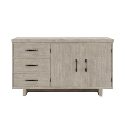 3 Drawers and 2 Doors Wooden Server with Black Iron Handle in Natural