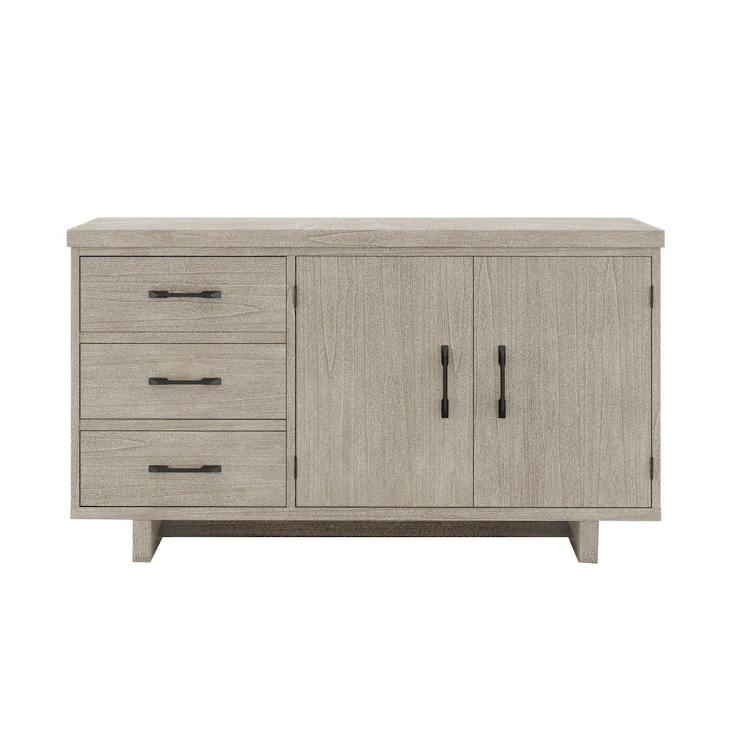 3 Drawers and 2 Doors Wooden Server with Black Iron Handle in Natural