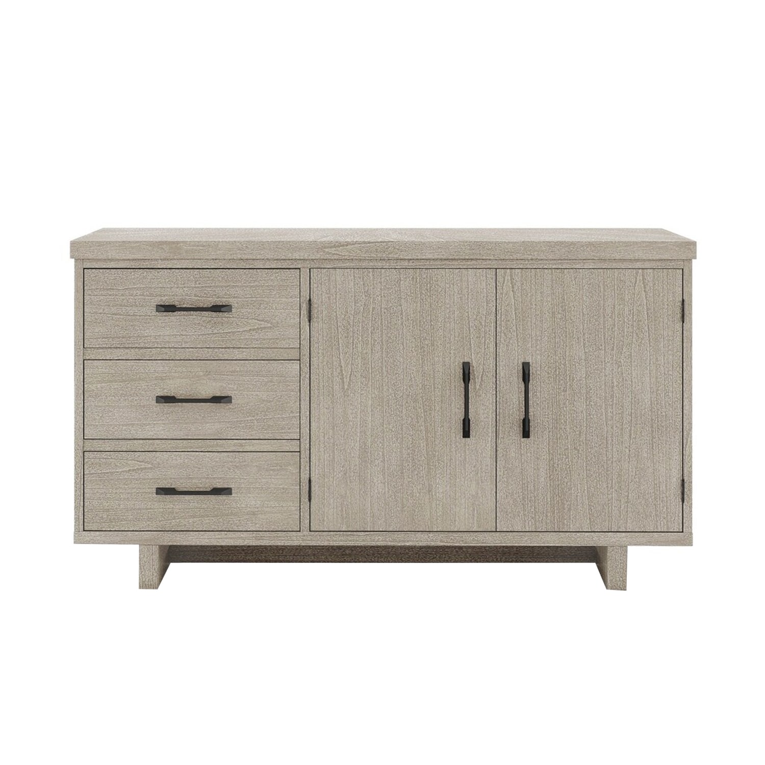 3 Drawers and 2 Doors Wooden Server with Black Iron Handle in Natural