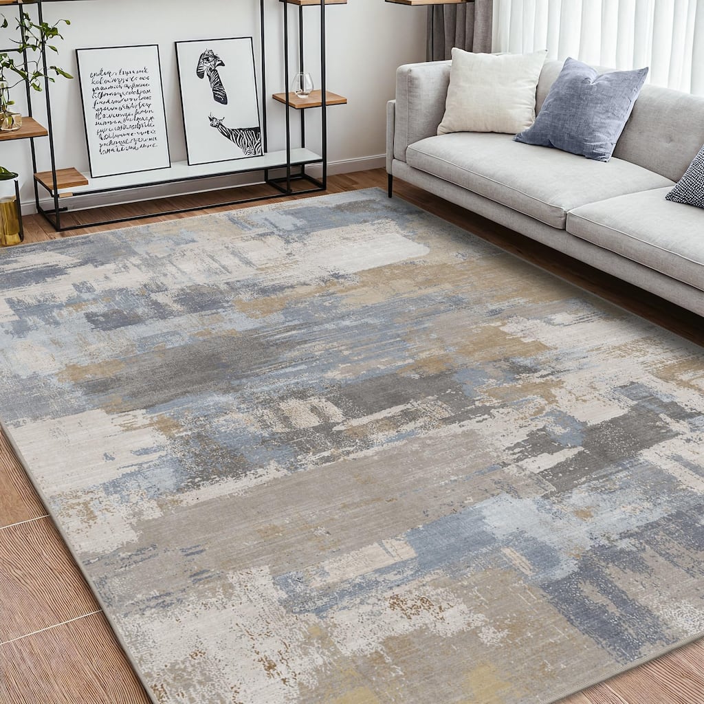 Mcow Modern Abstract Machine Washable Low Pile Area Rugs - 8'X10'