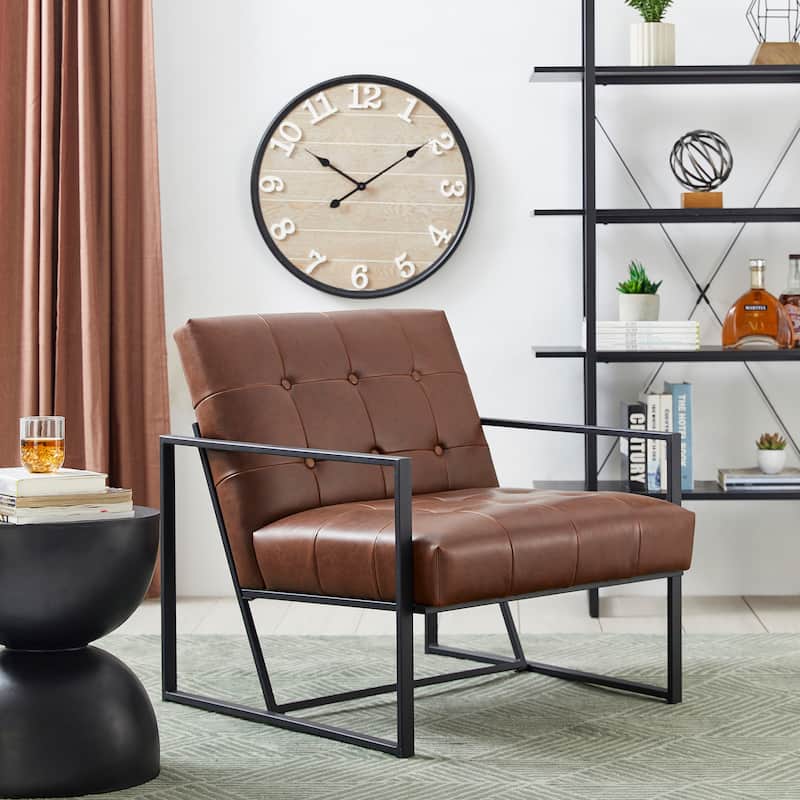 Glitzhome 29.50"W Mid-Century PU Leather Tufted Accent Chair - 29.5"W x 30.5"H x 29.25"D