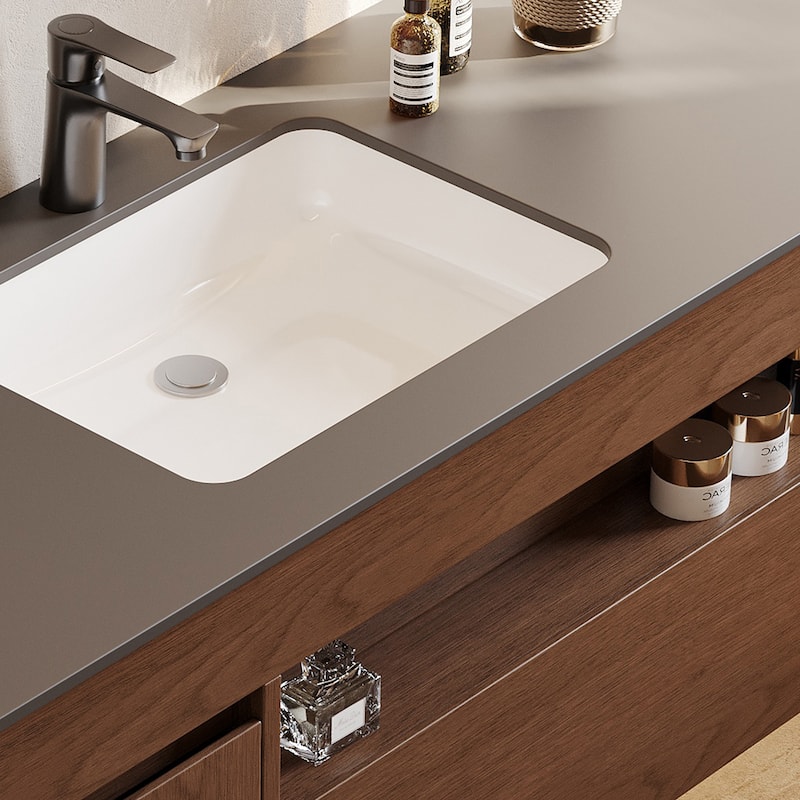 47.24'' Single Bathroom Vanity with Stone Top, Solid Wood, Dark Gray Stone Top