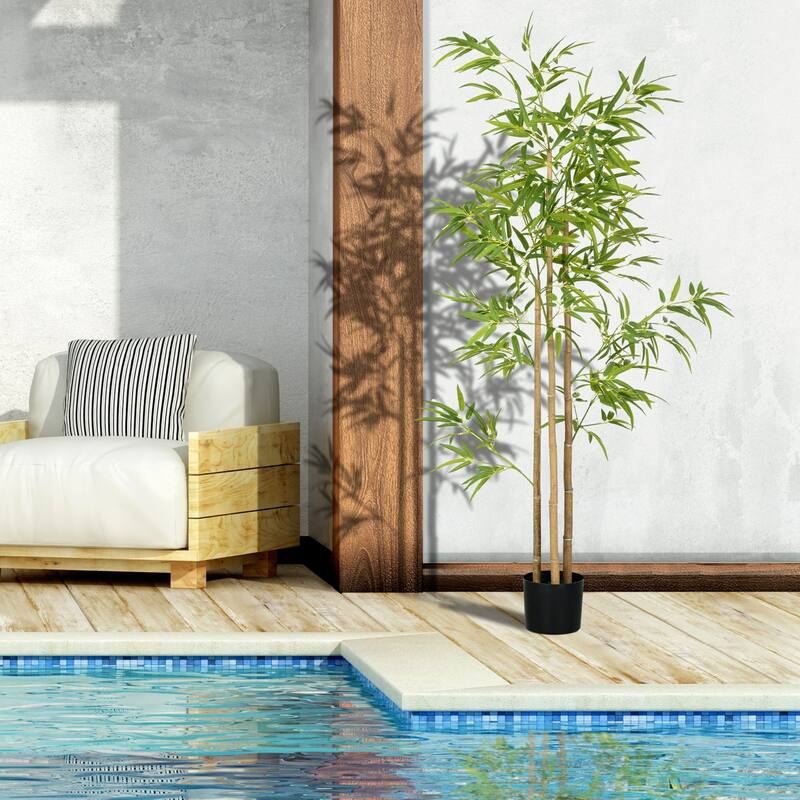 6FT Artificial Bamboo Tree, Faux Decorative Plant in Nursery Pot - Green