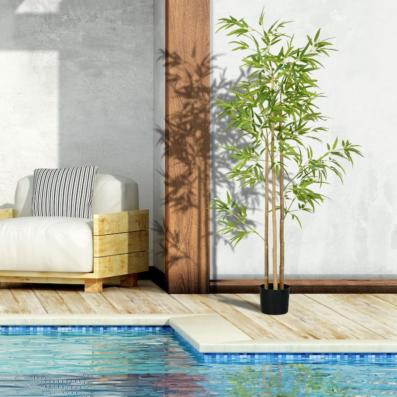 HOMCOM 6FT Artificial Bamboo Tree, Faux Decorative Plant in Nursery Pot for Indoor or Outdoor Décor