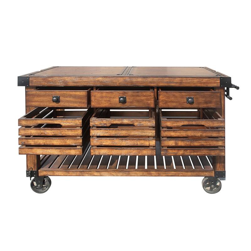 Lizzy Distressed Chestnut 3-Basket Kitchen Cart