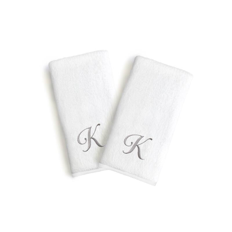 Copper Grove Belgrad 2-piece White Turkish Cotton Hand Towels with Grey Script Monogrammed Initial - White/K
