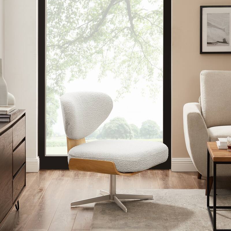 Art Leon Wood and Fabric Swivel Armless Accent Lounge Chair