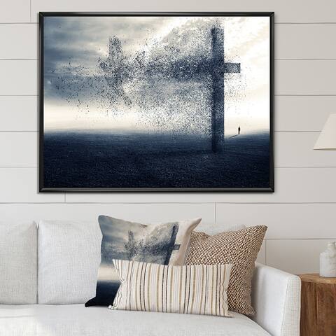Designart "Christian Grassy Field" Abstract Framed Canvas artwork