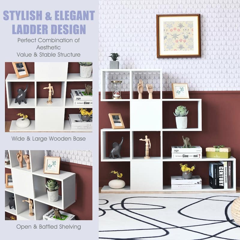 5-Tier Bookshelf Corner Ladder Bookcase with Storage Rack - 47" x 8" x 43" (L x W x H)