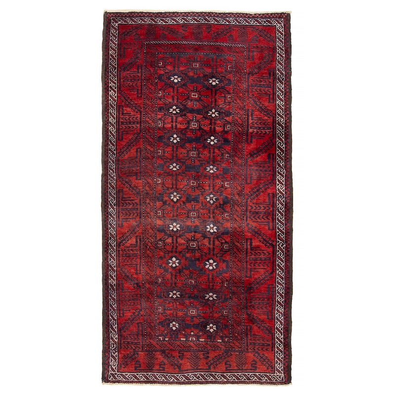 ECARPETGALLERY Hand-knotted Baluch Red Wool Rug - 3'10 x 7'7 - Red - 3'10 x 7'7