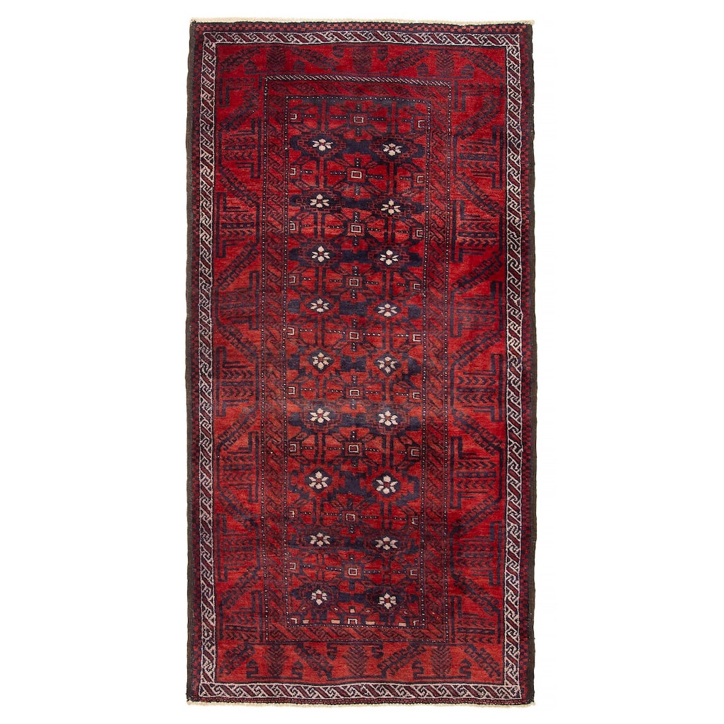 ECARPETGALLERY Hand-knotted Baluch Red Wool Rug - 3'10 x 7'7