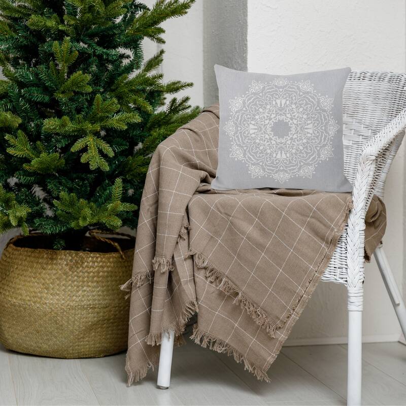 Handwoven Medallion Mandala Square Throw Pillow - 18" - Gray and White