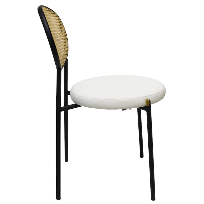 Leisuremod Euston Modern Velvet/Leather Dining Chair - Minimalist Wicker Back Accent Chair for Home Living Room & Kitchen