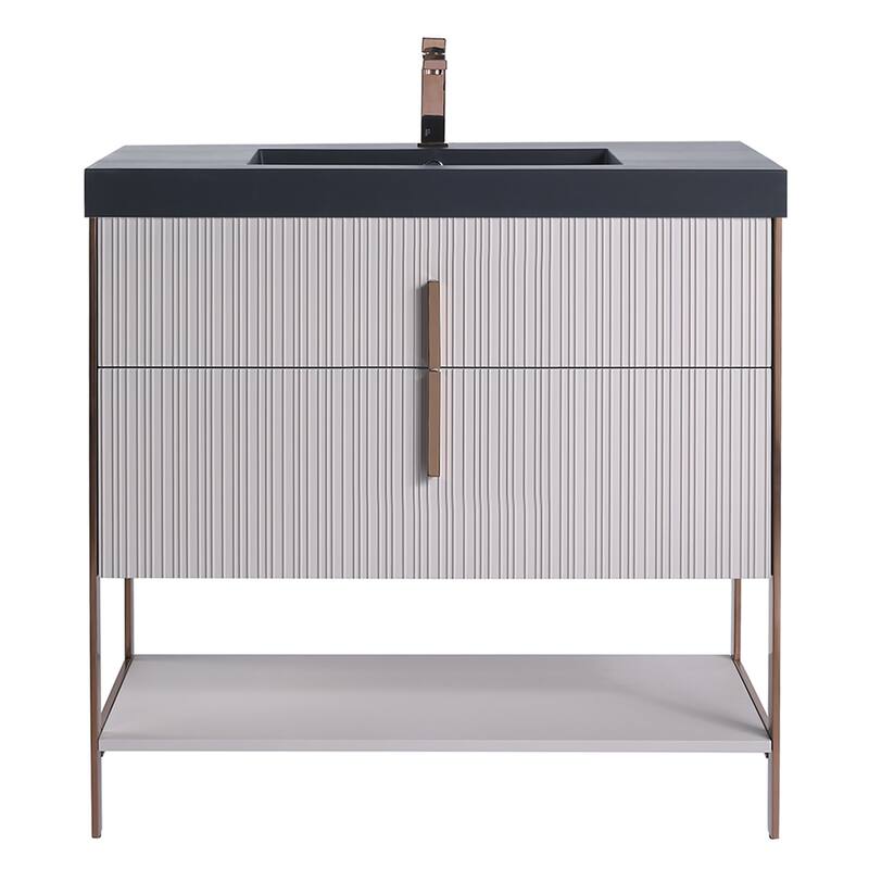 Fine Fixtures Serenity Modern Bathroom Vanity with Black Gel Acrylic Top