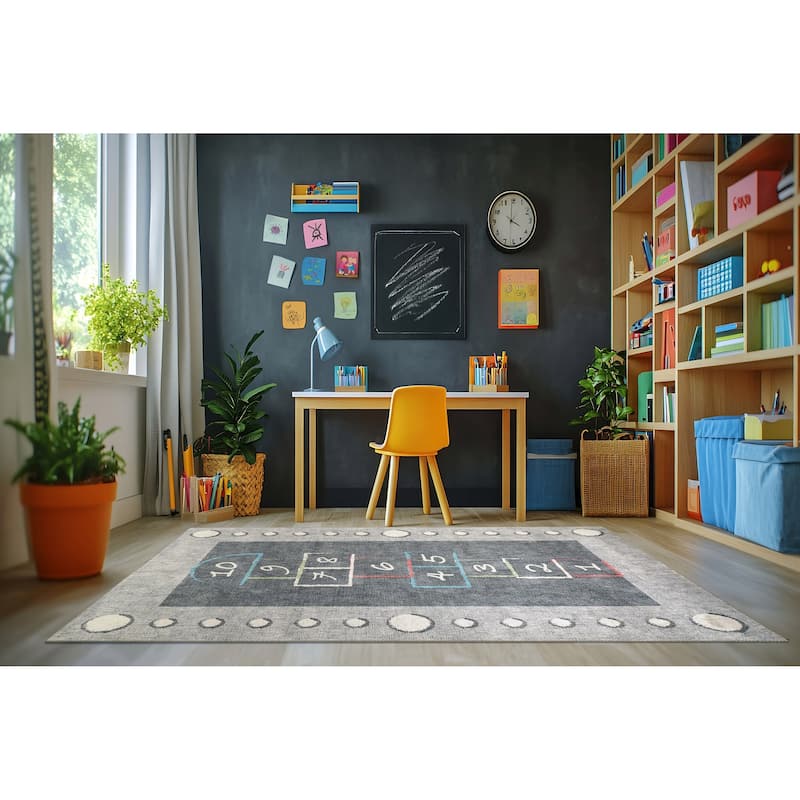 Dynamic Rugs Kidz Grey/Multi Polyester Children's Area Rug