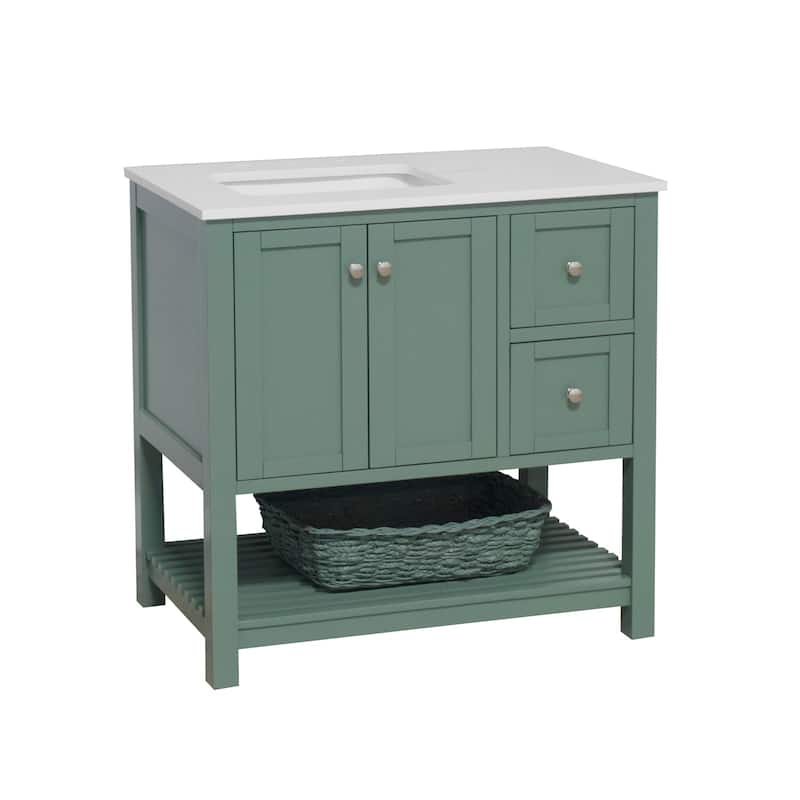 KitchenBathCollection Lakeshore 36" Bathroom Vanity with Engineered White Top