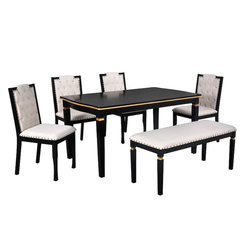 6-Piece, Kitchen Dining Table Set, with Rectangular Table and 4 High-Back Tufted Chairs 1 Bench, for Dining Room and Kitchen