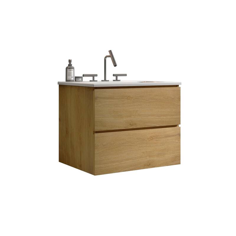 GDFStudio - Coralie Modern Floating Bathroom Vanity with Integrated Ceramic Sink and Soft-Close Storage