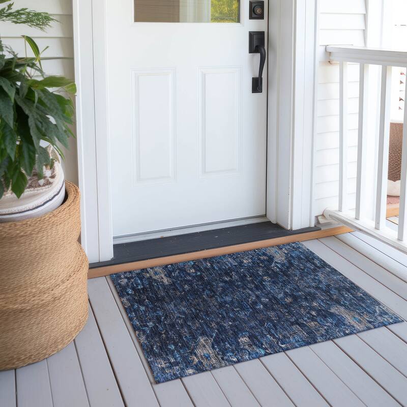 Machine Washable Indoor/ Outdoor Traditional Chelsea Chantille Rug - Navy - 1'8" x 2'6"
