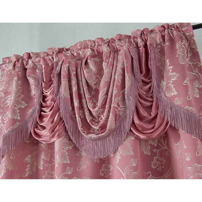Rosalie Floral/Damask Textured Jacquard Single Rod Pocket Curtain Panel w/ Attached Valance - 54 x 84 in. - 54 x 84 in.