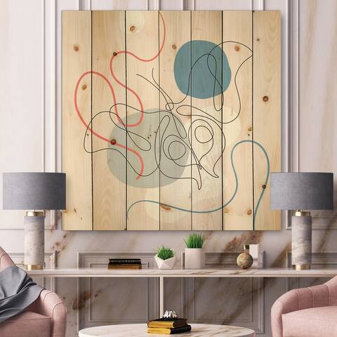 Designart 'Butterfly One Line Drawing On Cubism Shapes II' Modern Print on Natural Pine Wood