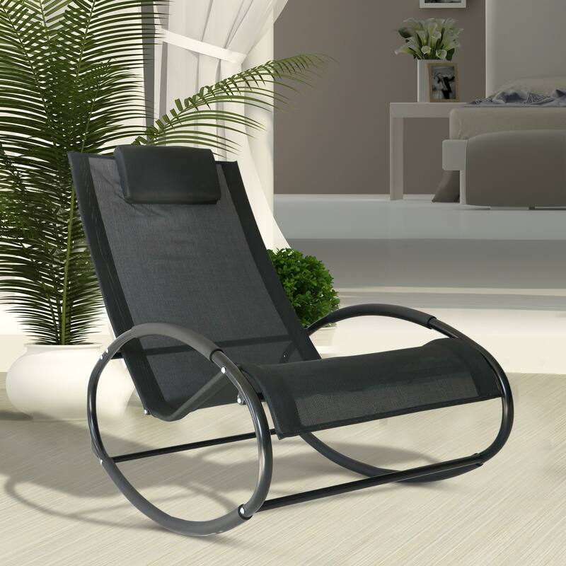 Outsunny Orbital Zero Gravity Patio Rocking Lounge Chair with Pillow - Black