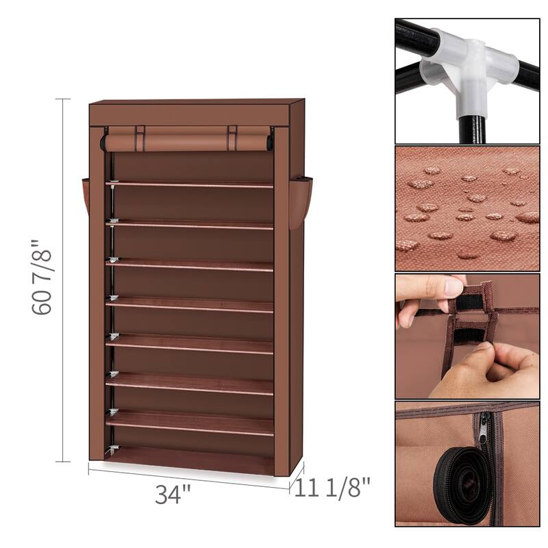 10 Tiers Storage Closet Organizer Shoe Rack w/Cover 4 Colors