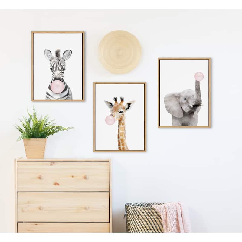 Kate and Laurel Sylvie Gum Elephant Framed Canvas by Amy Peterson