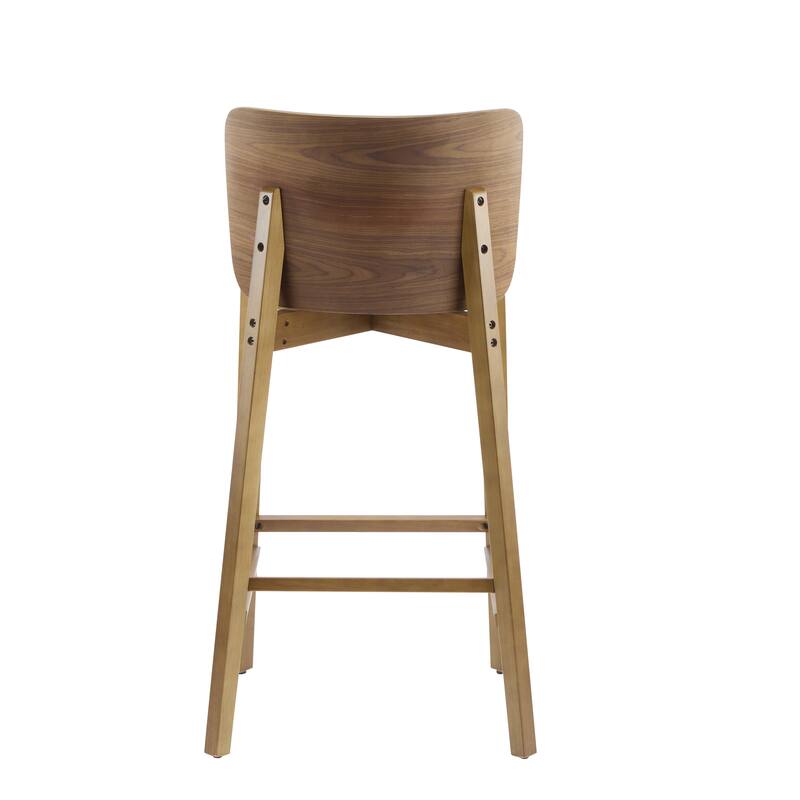Set of 2 Solid Wood Bar Stools with Ergonomic Curved Backrest and Seat