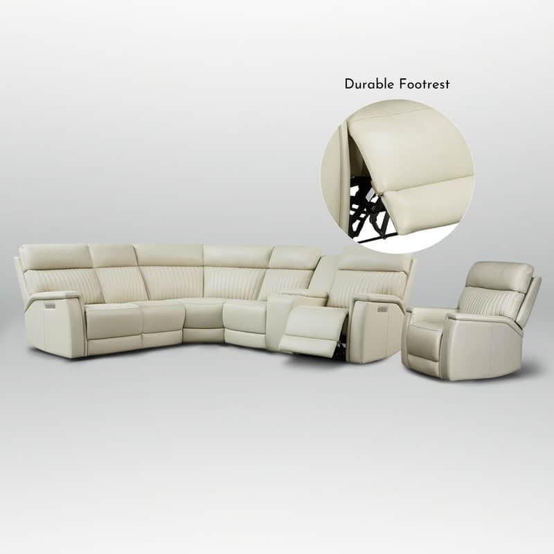 105" W Genuine Leather Power Sectional with Recliner Sofa Set with Triple Power, Single Console, USB&USB-C Ports