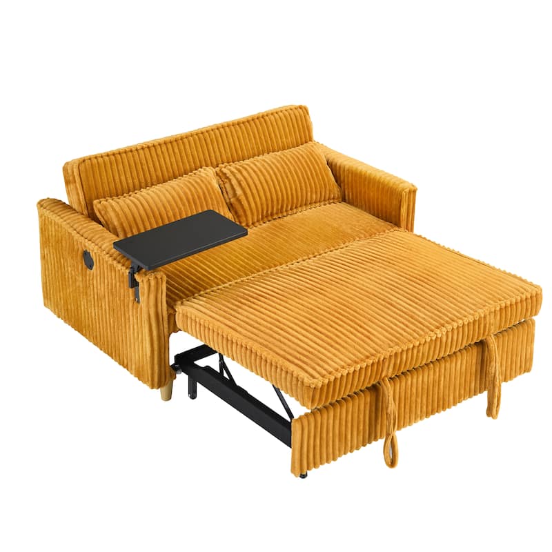 The Pull-Out And Push-In Corduroy Sofa With Dual Functions,Equipped With A Movable Tabletop And Usb Ports,Is Suitable