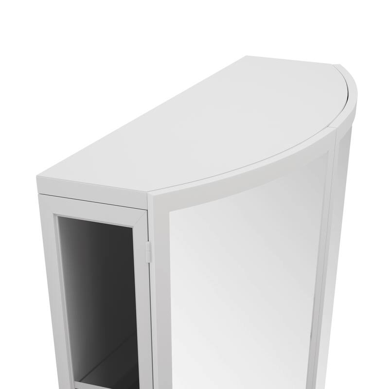 Anmytek Modern Arched Glass Double Door Bathroom Cabinet with Shatterproof Mirror Double Layer Storage Open Shelf Towel Rack