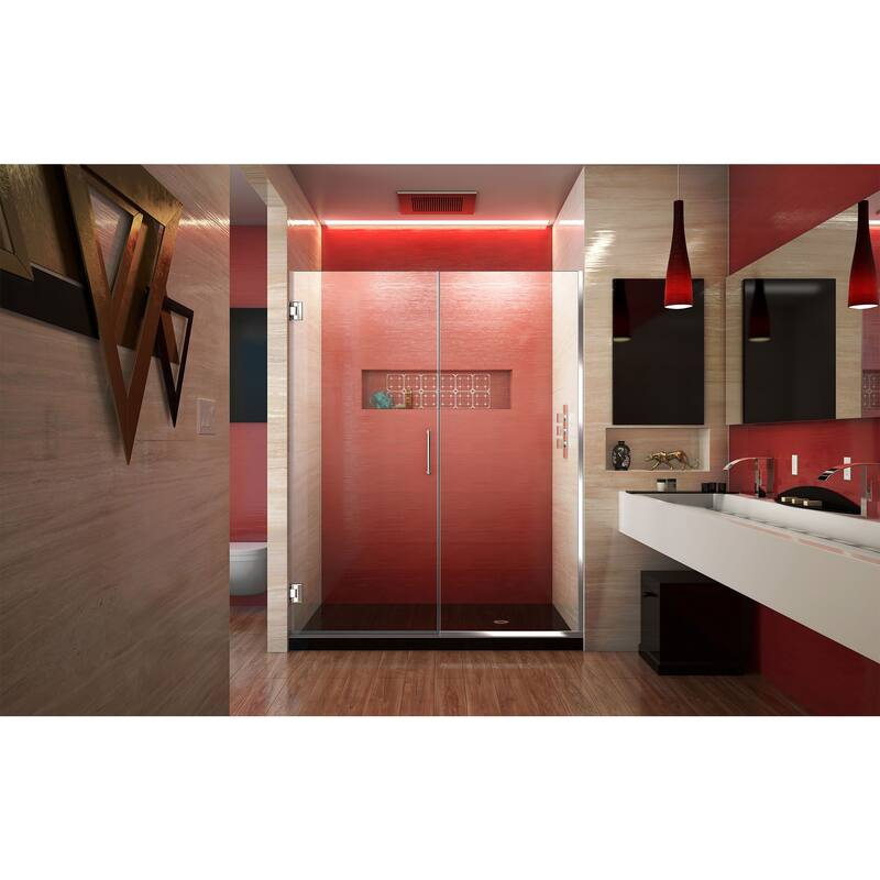 DreamLine Unidoor Plus 54-54 1/2 in. W x 72 in. H Frameless Hinged Shower Door - 54" - 54.5" W - Chrome Finish
