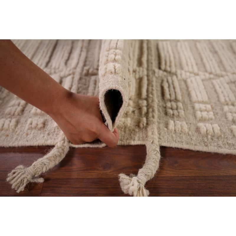 Earth Tone Moroccan Area Rug Handmade Oriental Wool Carpet - 7'11" x 10'4"