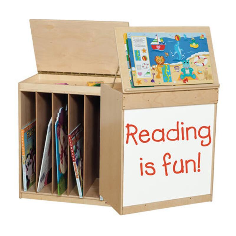 Wood Designs Big Book Display Storage Unit with Markerboard, Toddler Birch Wood Durable Bookacse With Piano Hinged Top - 28"