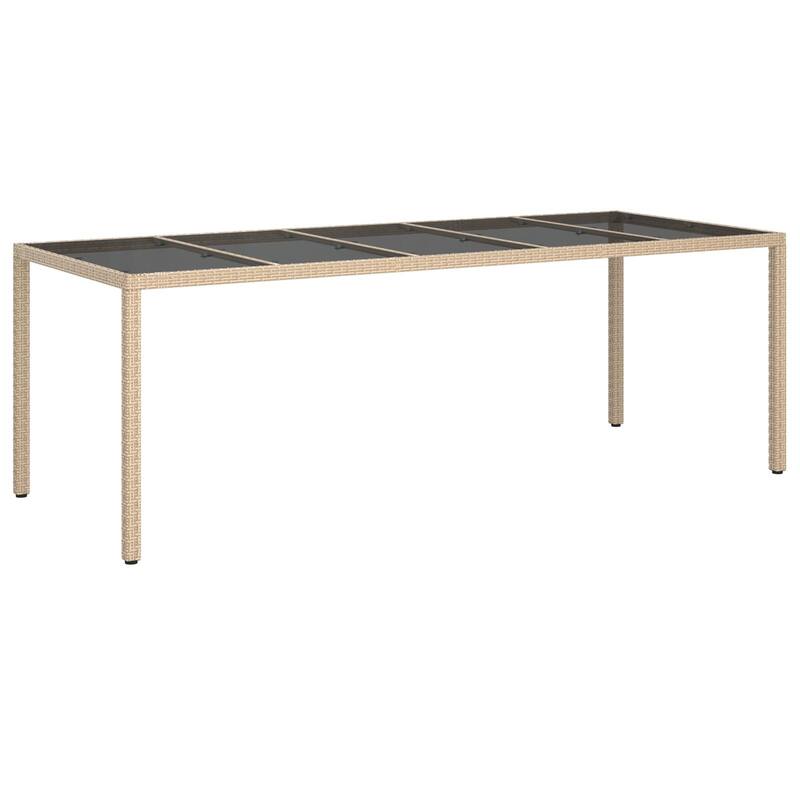 vidaXL Patio Table Outdoor Garden Dinner Table Tempered Glass and Poly Rattan - 98.4 x 39.4 x 29.5 in