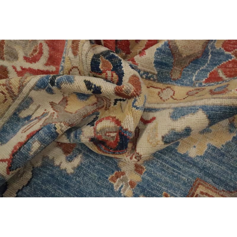 Hand Knotted Oriental 100% Wool Carpet Traditional Medallion Navy Blue & Blues Heriz (serapi) Area Rug - 11' 11'' X 9' 3''